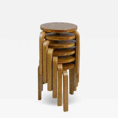 Alvar Aalto Set of 6 Alvar Aalto 3 Legged Stackable Stools Model 60 Artek 1960s
