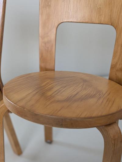 Alvar Aalto Set of Six Alvar Aalto Model 66 Chairs in Birch Artek 1950s