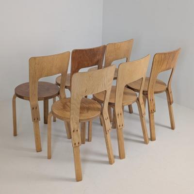 Alvar Aalto Set of Six Alvar Aalto Model 66 Chairs in Birch Artek 1950s