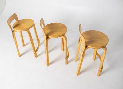 Alvar Aalto Set of Three Alvo Alto Bar Stools