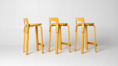 Alvar Aalto Set of Three Alvo Alto Bar Stools