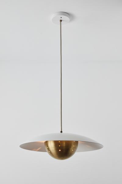 Alvaro Benitez Gabi Perforated Brass Dome White Painted Metal Pendant by Alvaro Benitez
