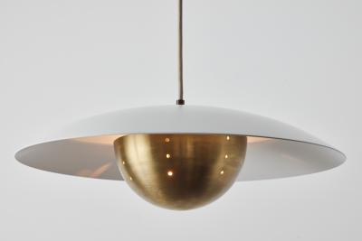 Alvaro Benitez Gabi Perforated Brass Dome White Painted Metal Pendant by Alvaro Benitez
