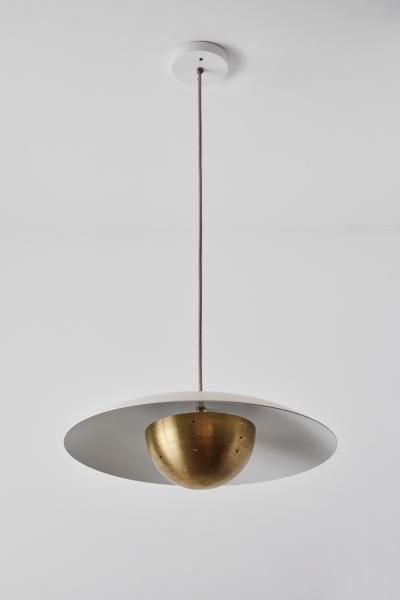 Alvaro Benitez Gabi Perforated Brass Dome White Painted Metal Pendant by Alvaro Benitez