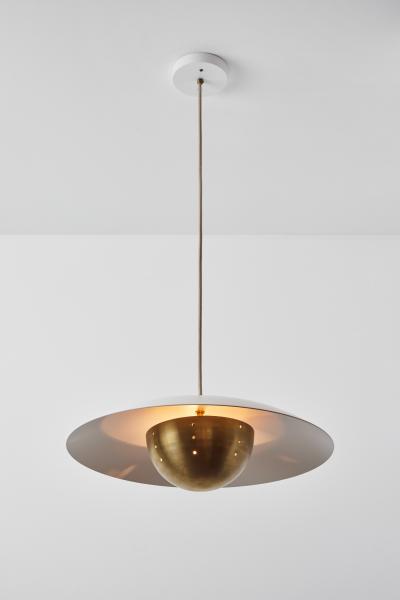 Alvaro Benitez Gabi Perforated Brass Dome White Painted Metal Pendant by Alvaro Benitez