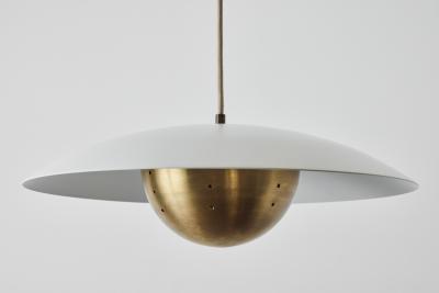 Alvaro Benitez Gabi Perforated Brass Dome White Painted Metal Pendant by Alvaro Benitez