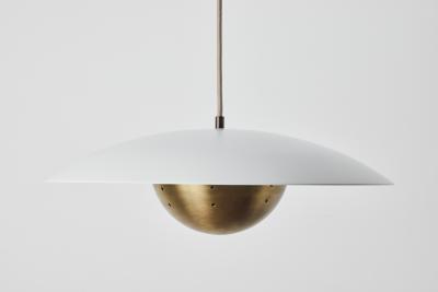 Alvaro Benitez Gabi Perforated Brass Dome White Painted Metal Pendant by Alvaro Benitez