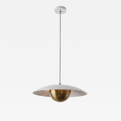 Alvaro Benitez Gabi Perforated Brass Dome White Painted Metal Pendant by Alvaro Benitez