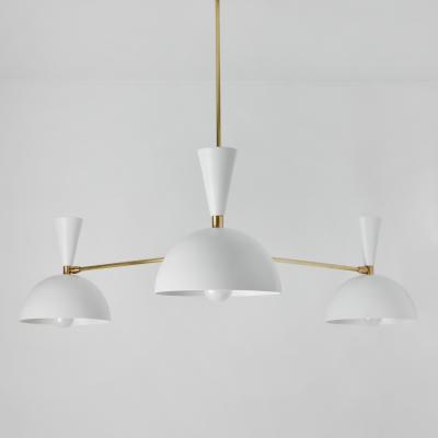 Alvaro Benitez Large Three Cone Lola II Chandelier in White and Brass
