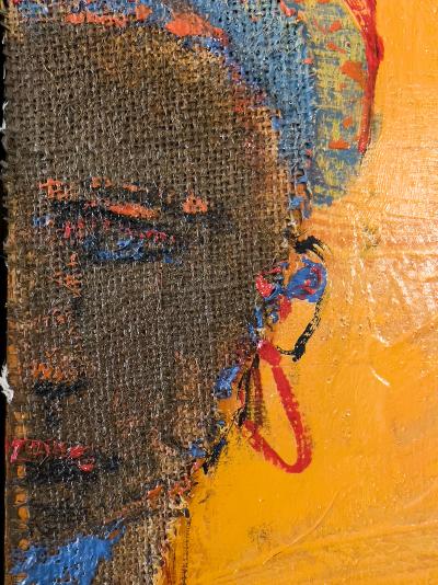 Alvin Carl Hollingsworth Africa Collage Painting in Orange African American Artist