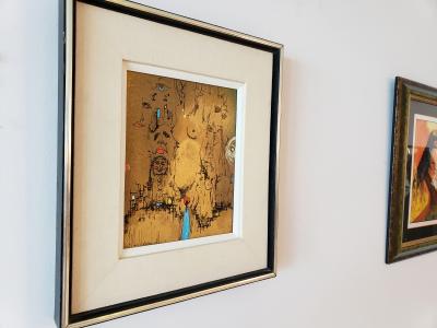 Alvin Carl Hollingsworth Nude Figures Faces in Black and Red Paint on Metalic Gold Ground