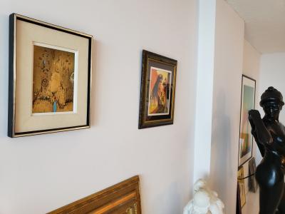 Alvin Carl Hollingsworth Nude Figures Faces in Black and Red Paint on Metalic Gold Ground