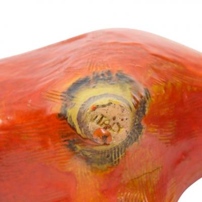 Alvino Bagni Alvino Bagni Bull Ceramic Orange Red Yellow and Brown Signed