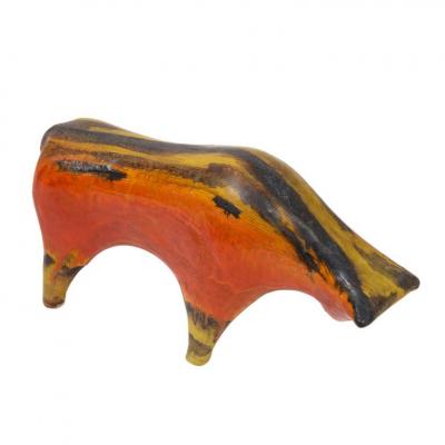 Alvino Bagni Alvino Bagni Bull Ceramic Orange Red Yellow and Brown Signed