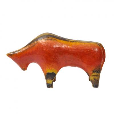 Alvino Bagni Alvino Bagni Bull Ceramic Orange Red Yellow and Brown Signed