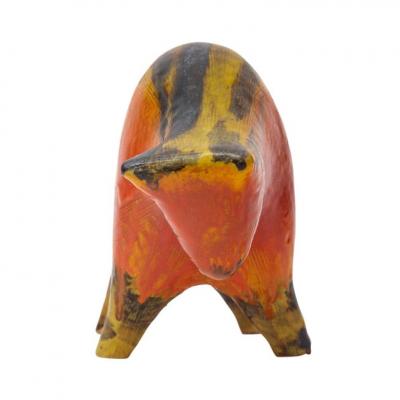 Alvino Bagni Alvino Bagni Bull Ceramic Orange Red Yellow and Brown Signed