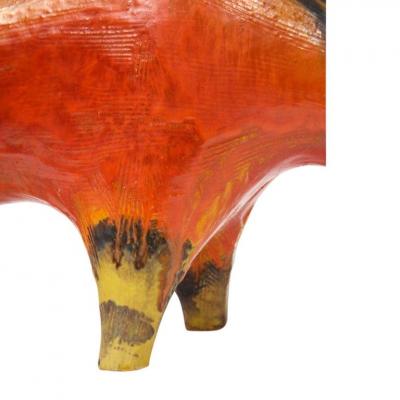 Alvino Bagni Alvino Bagni Bull Ceramic Orange Red Yellow and Brown Signed