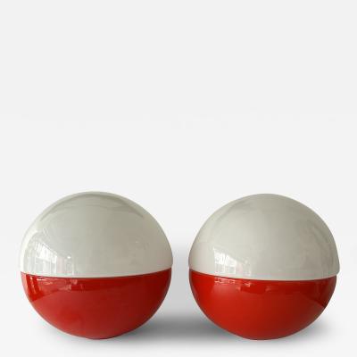 Alvino Bagni Pair of Ceramic and Opaline Glass Ball Lamps by Alvino Bagni Italy 1970s