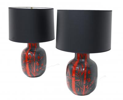 Alvino Bagni Pair of Italian Ceramic Lamps by Alvino Bagni for Raymor