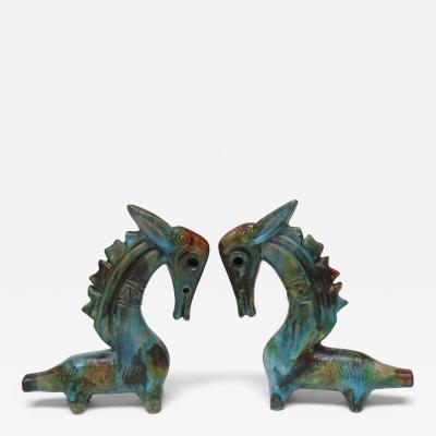 Alvino Bagni Pair of Italian Modernist Sea Garden Ceramic Horses by Alvino Bagni for Raymor