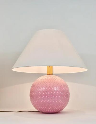 Alvino Bagni Ros Pastel Polka Dot Sphere Table Lamp Ceramic Brass Studio Paf Milano 1970