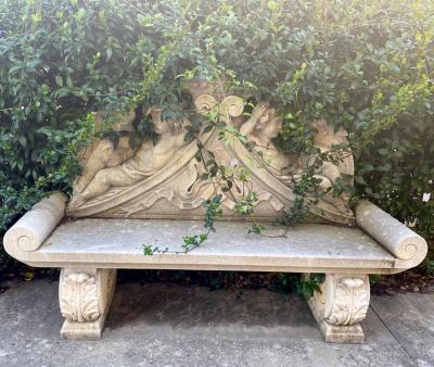 Amazing Italian Finely Carved Large Lime Stone Bench Garden Furniture