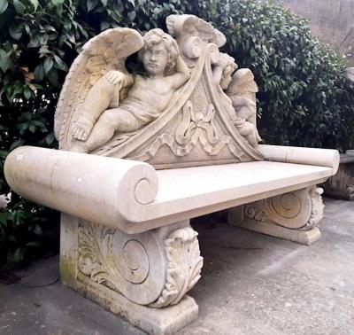 Amazing Italian Finely Carved Large Lime Stone Bench Garden Furniture