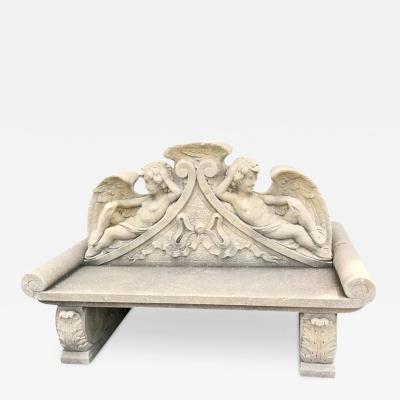Amazing Italian Finely Carved Large Lime Stone Bench Garden Furniture