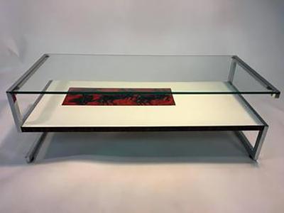 Amazing Italian Modernist Tile and Laminate Chrome Frame Coffee Table