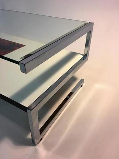 Amazing Italian Modernist Tile and Laminate Chrome Frame Coffee Table