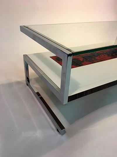 Amazing Italian Modernist Tile and Laminate Chrome Frame Coffee Table