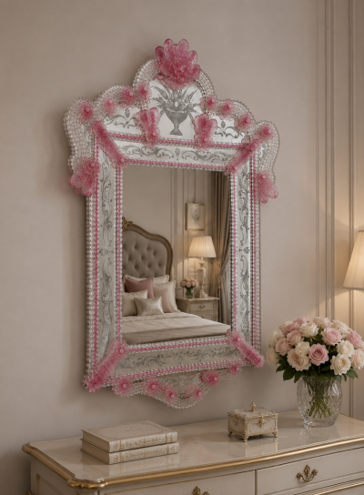 Amazing Midcentury Octagonal Venetian Murano Glass Mirror