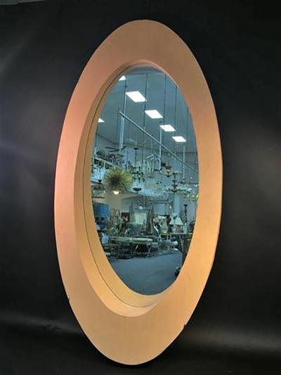 Amazing Monumental Pair of 1970s Elliptical Wood Modern Mirrors