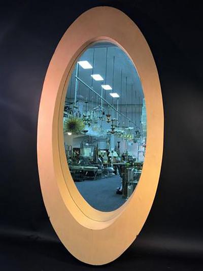 Amazing Monumental Pair of 1970s Elliptical Wood Modern Mirrors