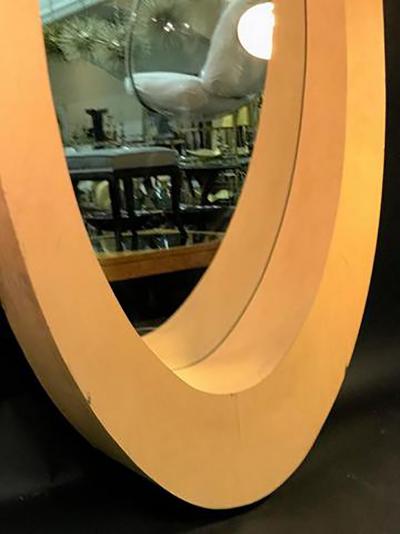 Amazing Monumental Pair of 1970s Elliptical Wood Modern Mirrors