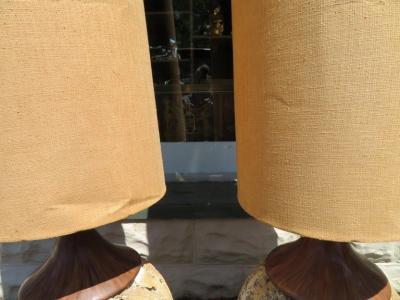 Amazing Pair Jumbo Faux Travertine Ceramic Orb Lamp Mid Century Modern