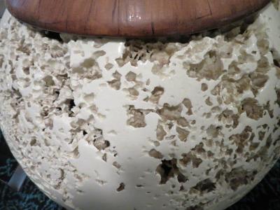Amazing Pair Jumbo Faux Travertine Ceramic Orb Lamp Mid Century Modern