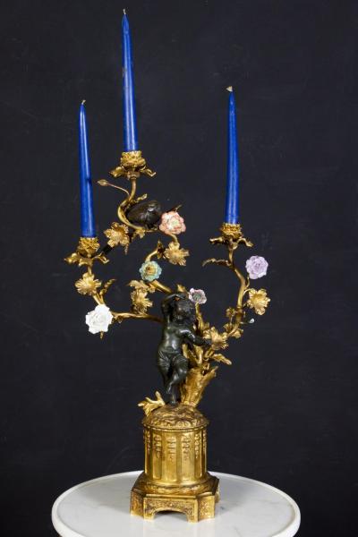 Amazing Pair of French 19th Century Bronze and Gilt Bronze Candelabras