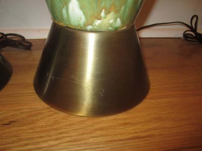 Amazing Pair of Tall Slender Ceramic Drip Glaze Lamps Midcentury