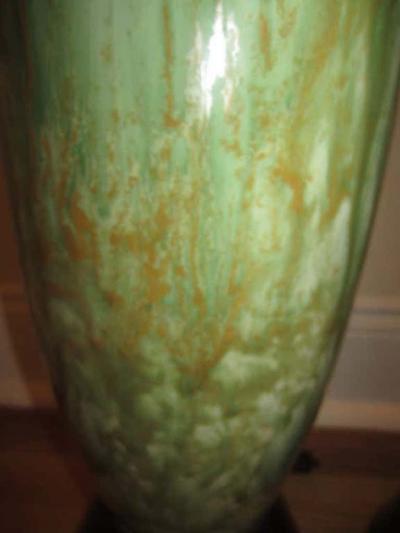 Amazing Pair of Tall Slender Ceramic Drip Glaze Lamps Midcentury