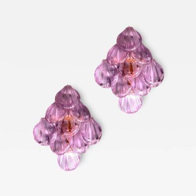 Amazing Pink Amethyst Shell Murano Glass Sconces or Wall Lights 1980