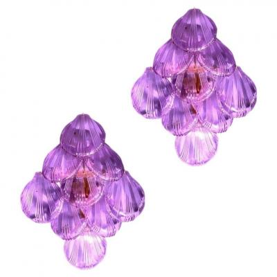Amazing Pink Amethyst Shell Murano Glass Sconces or Wall Lights 1980