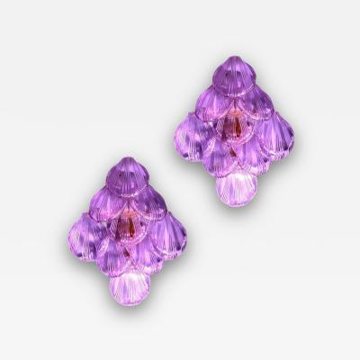 Amazing Pink Amethyst Shell Murano Glass Sconces or Wall Lights 1980