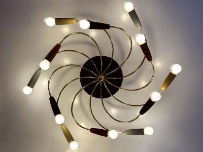 Amazing Twelve Flamed Sputnik Chandelier or Ceiling Lamp Tornado Germany 1950s