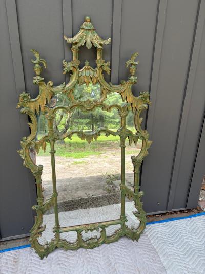 Amazing italian Chinoiserie Pagoda Wall Mirror Green Gilt Finish