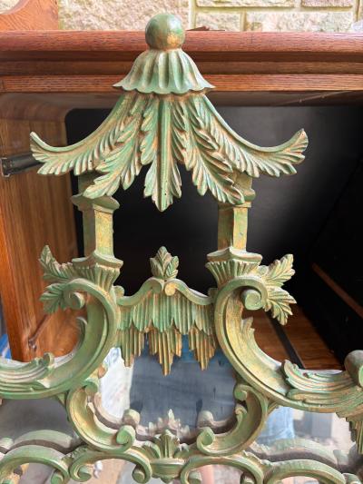 Amazing italian Chinoiserie Pagoda Wall Mirror Green Gilt Finish
