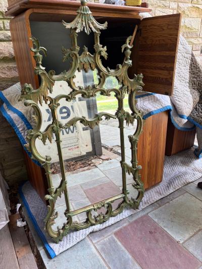 Amazing italian Chinoiserie Pagoda Wall Mirror Green Gilt Finish