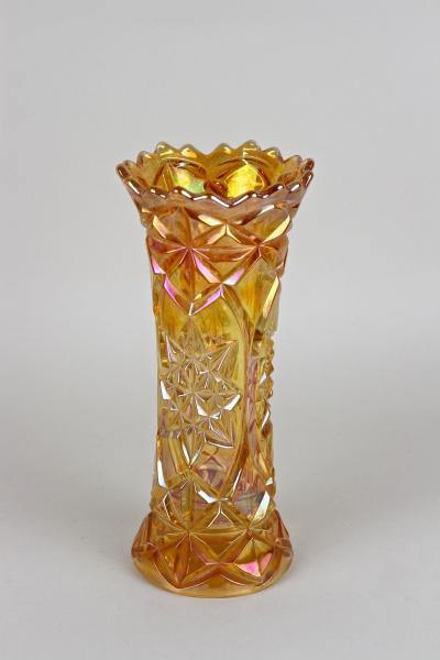 Amber Colored Art Deco Glass Vase Iridescent Bohemia circa 1920