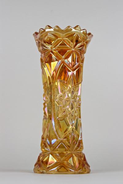 Amber Colored Art Deco Glass Vase Iridescent Bohemia circa 1920