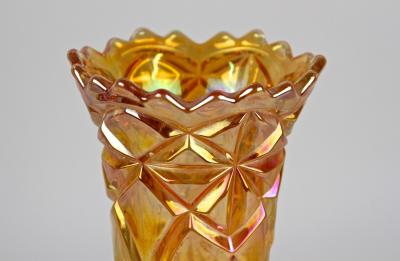 Amber Colored Art Deco Glass Vase Iridescent Bohemia circa 1920